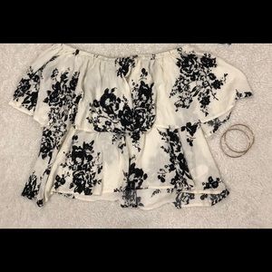 Lulus Black and white floral off the shoulder top!